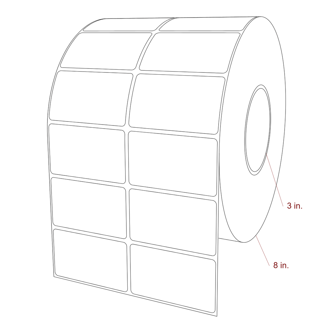 3 Inch x 1.75 Inch Rectangle Inkjet Label Roll - 3 Inch Core - 8 Inch Roll OD - 2Up - 3D Perspective