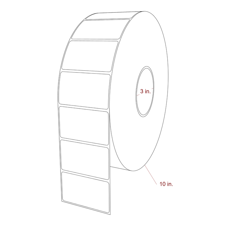 3 Inch x 1.75 Inch Rectangle Inkjet Label Roll - 3 Inch Core - 10 Inch Roll OD - 3D Perspective
