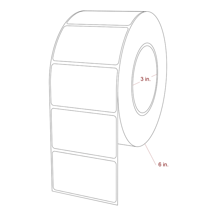 3 Inch x 1.75 Inch Rectangle Inkjet Label Roll - 3 Inch Core - 6 Inch Roll OD - 3D Perspective
