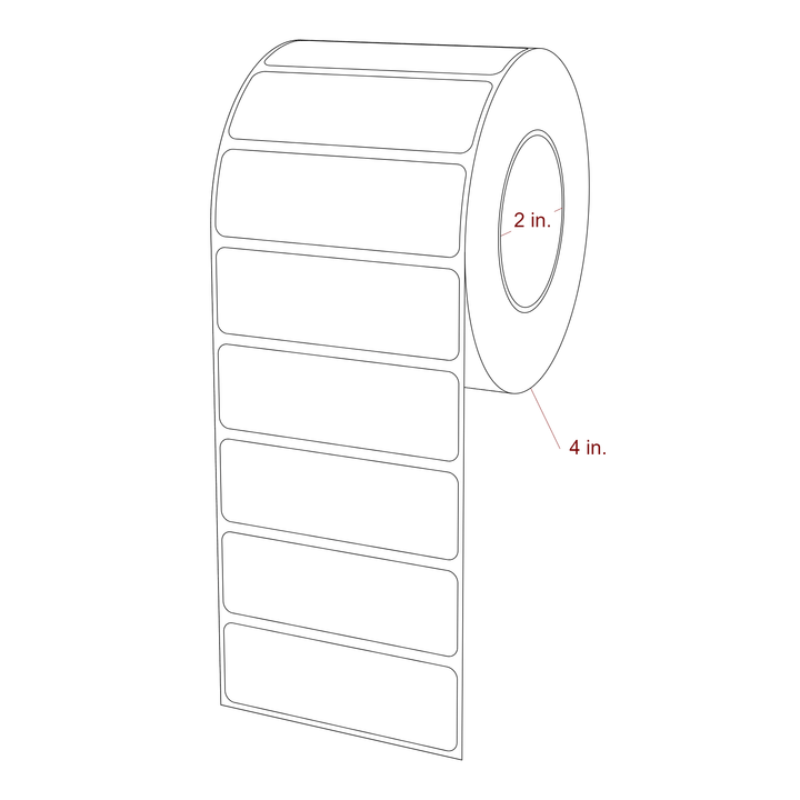 3 Inch x 1 Inch Rectangle Inkjet Label Roll - 2 Inch Core - 4 Inch Roll OD - 3D Perspective