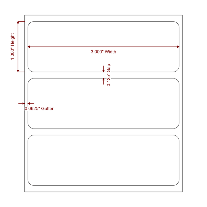 3 Inch x 1 Inch Rectangle Inkjet Label Roll - 2D Drawing