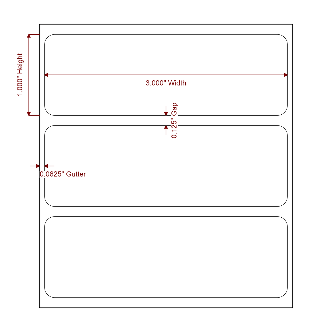 3 Inch x 1 Inch Rectangle Inkjet Label Roll - 2D Drawing