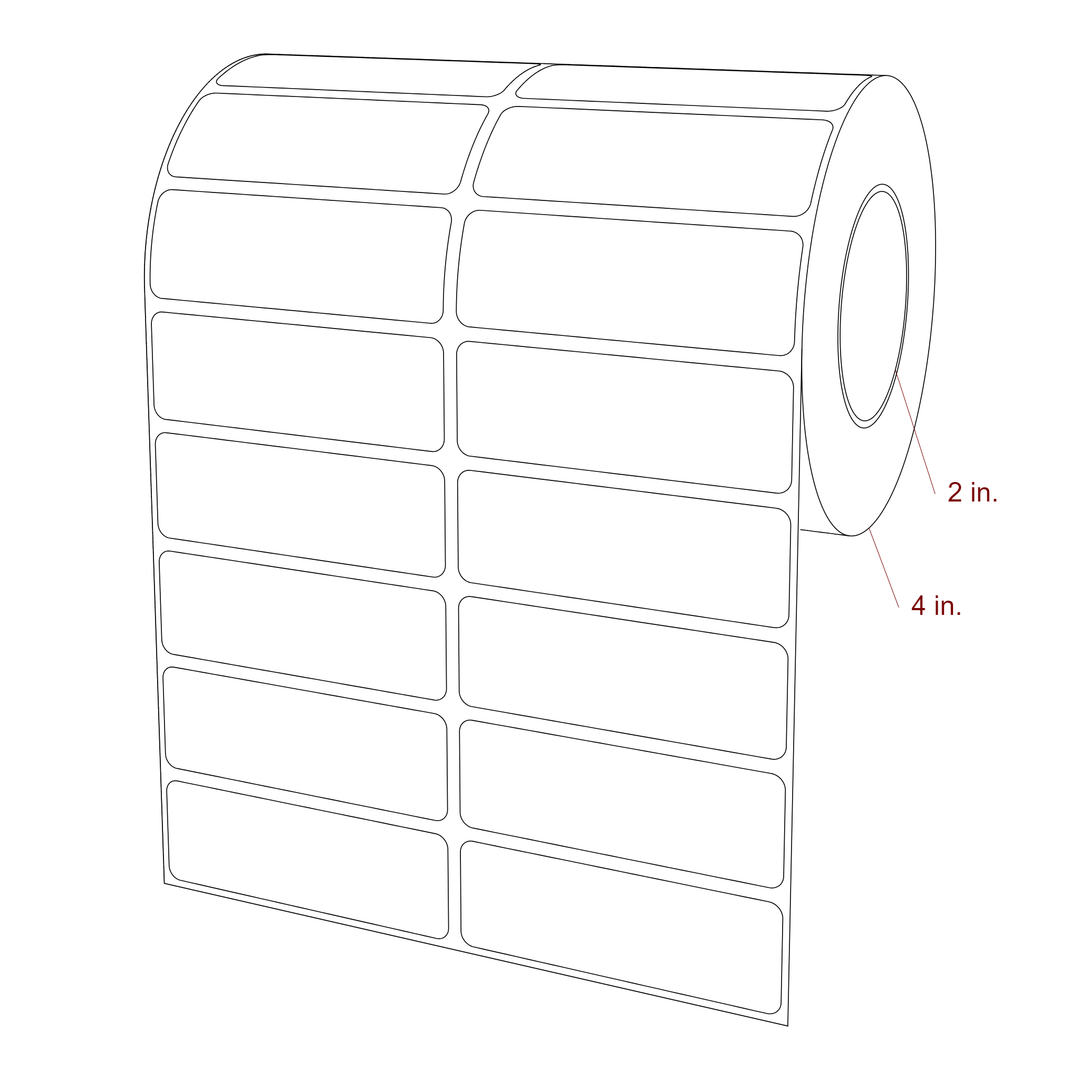 3 Inch x 1 Inch Rectangle Inkjet Label Roll - 2 Inch Core - 4 Inch Roll OD - 2Up - 3D Perspective