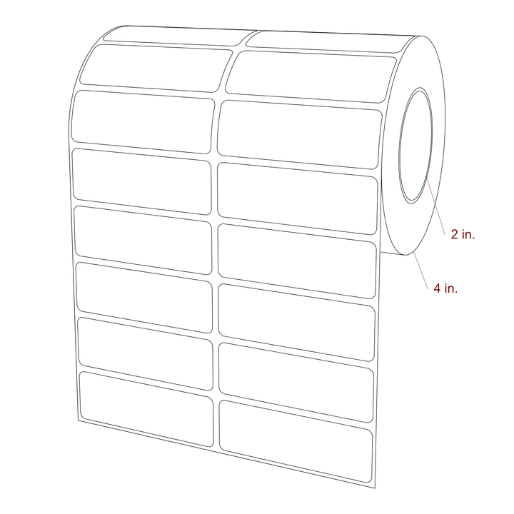 3 Inch x 1 Inch Rectangle Inkjet Label Roll - 2 Inch Core - 4 Inch Roll OD - 2Up - 3D Perspective
