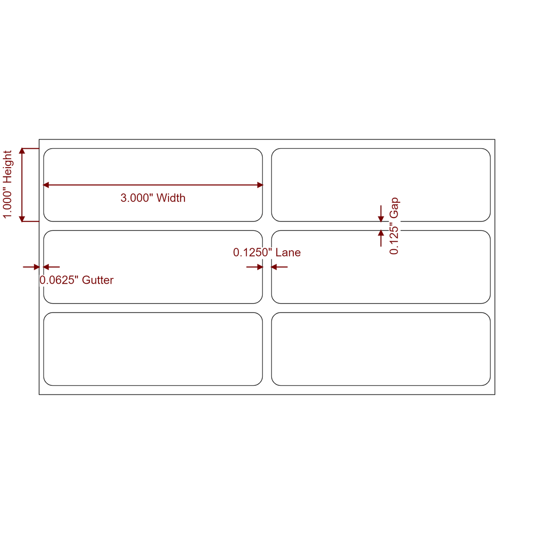 3 Inch x 1 Inch Rectangle Inkjet Label Roll - 2Up - 2D Drawing
