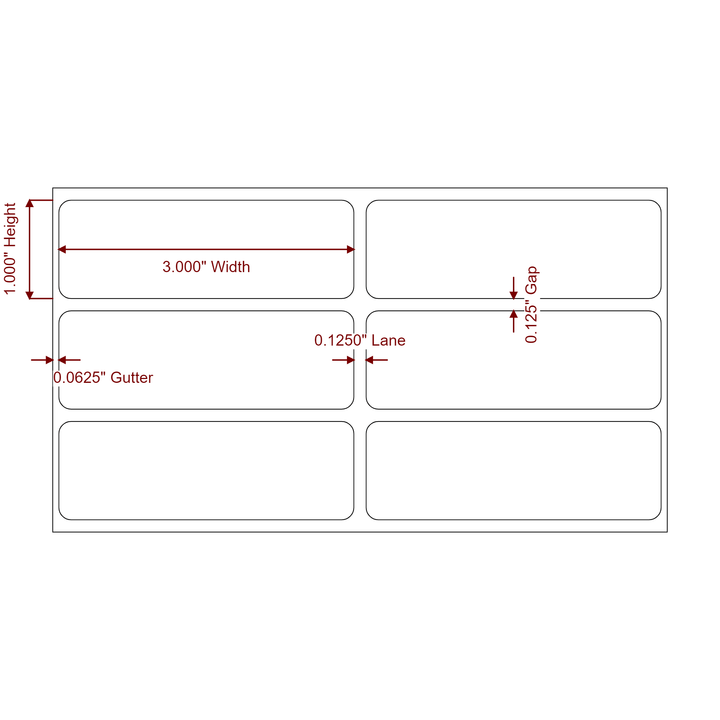 3 Inch x 1 Inch Rectangle Inkjet Label Roll - 2Up - 2D Drawing
