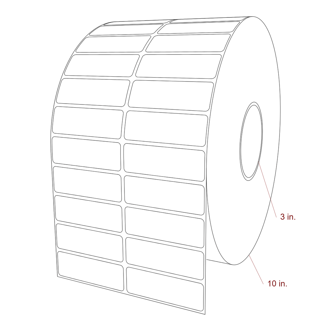 3 Inch x 1 Inch Rectangle Inkjet Label Roll - 3 Inch Core - 10 Inch Roll OD - 2Up - 3D Perspective