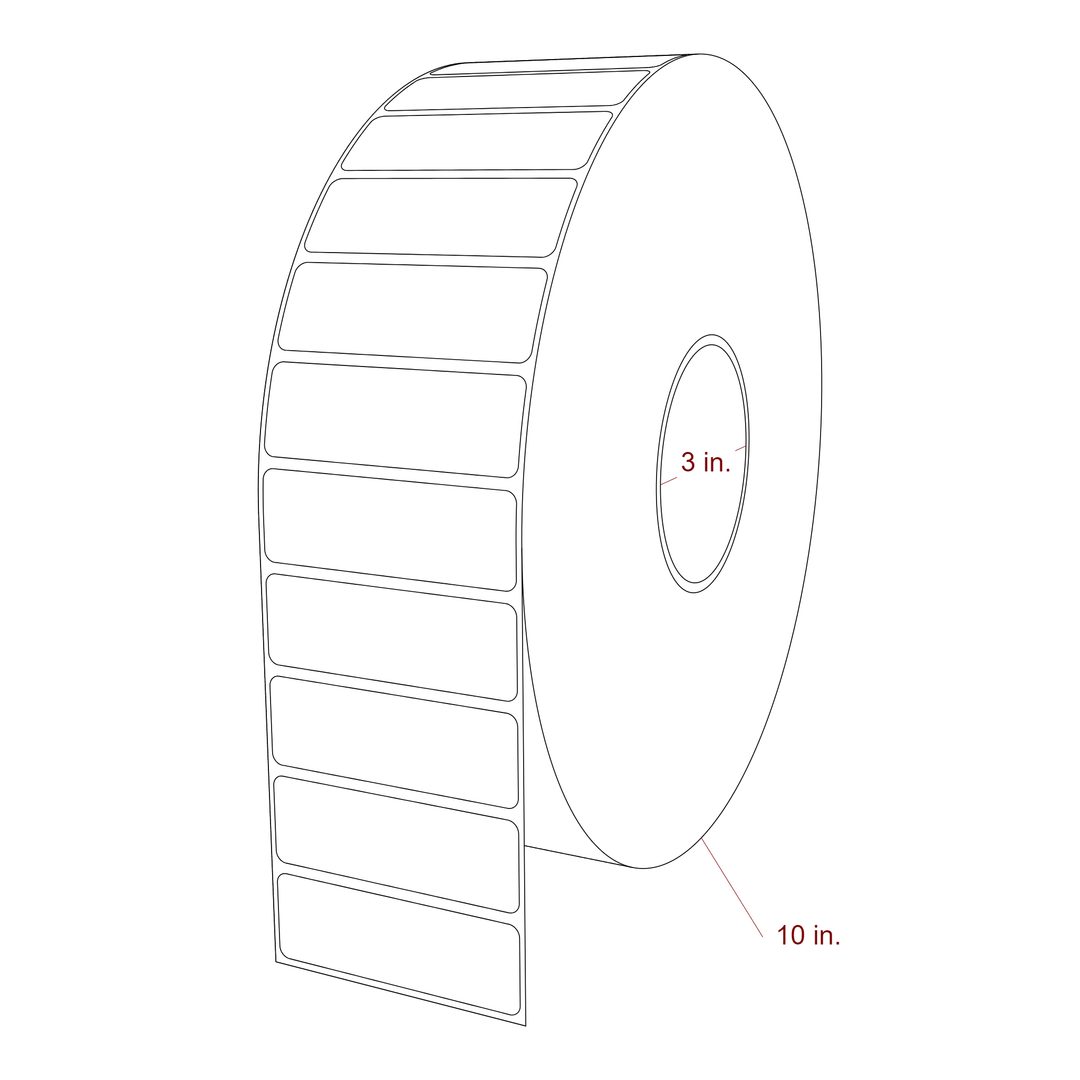3 Inch x 1 Inch Rectangle Inkjet Label Roll - 3 Inch Core - 10 Inch Roll OD - 3D Perspective