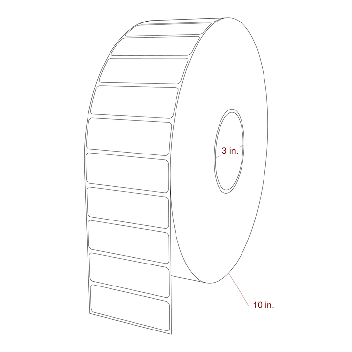 3 Inch x 1 Inch Rectangle Inkjet Label Roll - 3 Inch Core - 10 Inch Roll OD - 3D Perspective