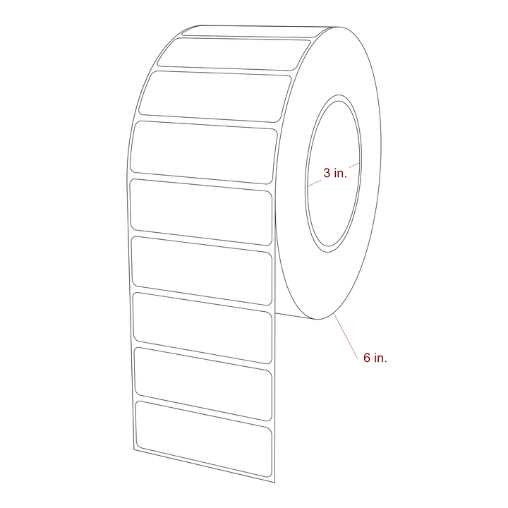 3 Inch x 1 Inch Rectangle Inkjet Label Roll - 3 Inch Core - 6 Inch Roll OD - 3D Perspective