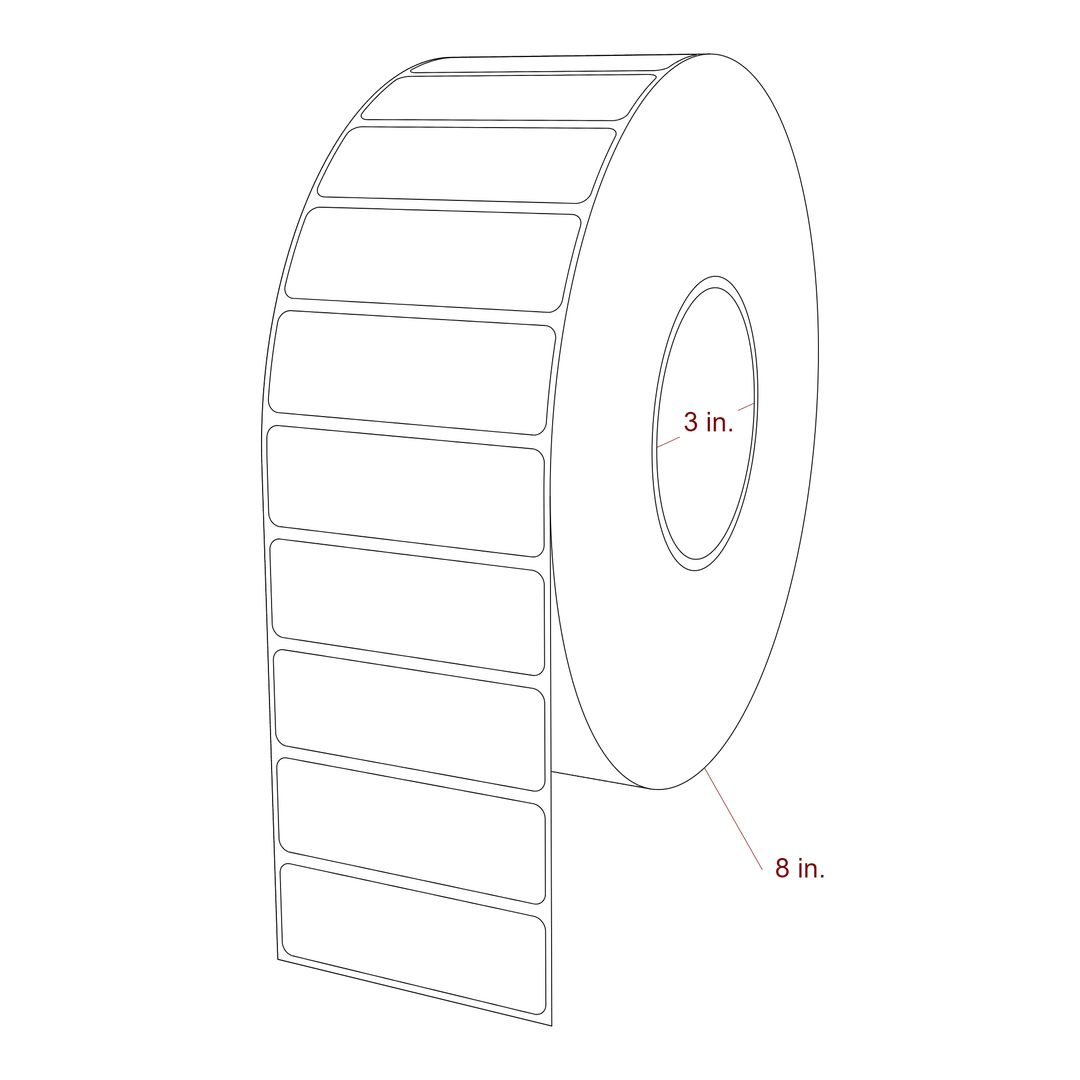 3 Inch x 1 Inch Rectangle Inkjet Label Roll - 3 Inch Core - 8 Inch Roll OD - 3D Perspective