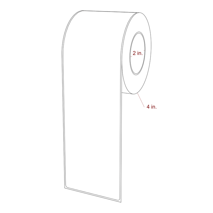 3 Inch x 10 Inch Rectangle Inkjet Label Roll - 2 Inch Core - 4 Inch Roll OD - 3D Perspective