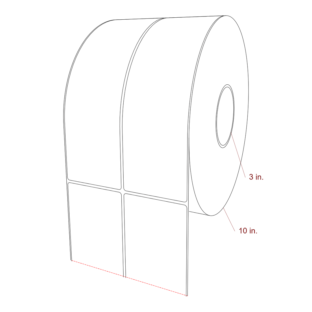 3 Inch x 10 Inch Rectangle Inkjet Label Roll - 3 Inch Core - 10 Inch Roll OD - 2Up - 3D Perspective