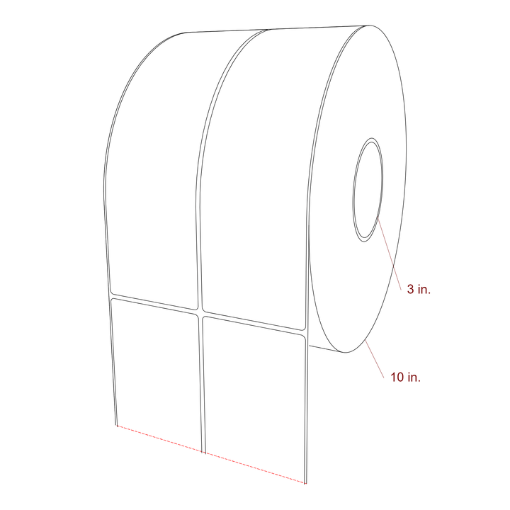 3 Inch x 10 Inch Rectangle Inkjet Label Roll - 3 Inch Core - 10 Inch Roll OD - 2Up - 3D Perspective