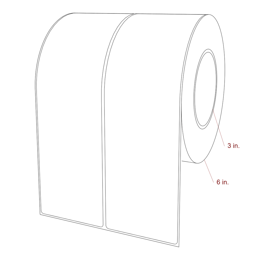 3 Inch x 10 Inch Rectangle Inkjet Label Roll - 3 Inch Core - 6 Inch Roll OD - 2Up - 3D Perspective