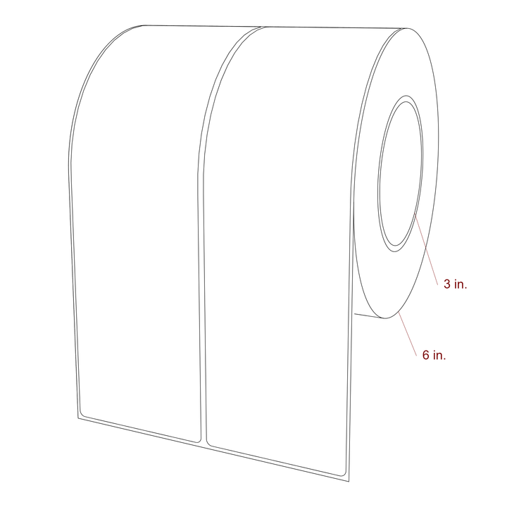 3 Inch x 10 Inch Rectangle Inkjet Label Roll - 3 Inch Core - 6 Inch Roll OD - 2Up - 3D Perspective