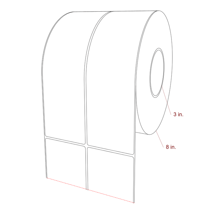 3 Inch x 10 Inch Rectangle Inkjet Label Roll - 3 Inch Core - 8 Inch Roll OD - 2Up - 3D Perspective