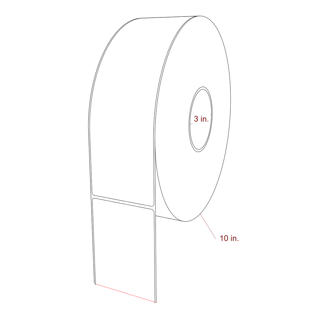 3 Inch x 10 Inch Rectangle Inkjet Label Roll - 3 Inch Core - 10 Inch Roll OD - 3D Perspective