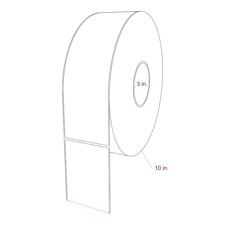 3 Inch x 10 Inch Rectangle Inkjet Label Roll - 3 Inch Core - 10 Inch Roll OD - 3D Perspective