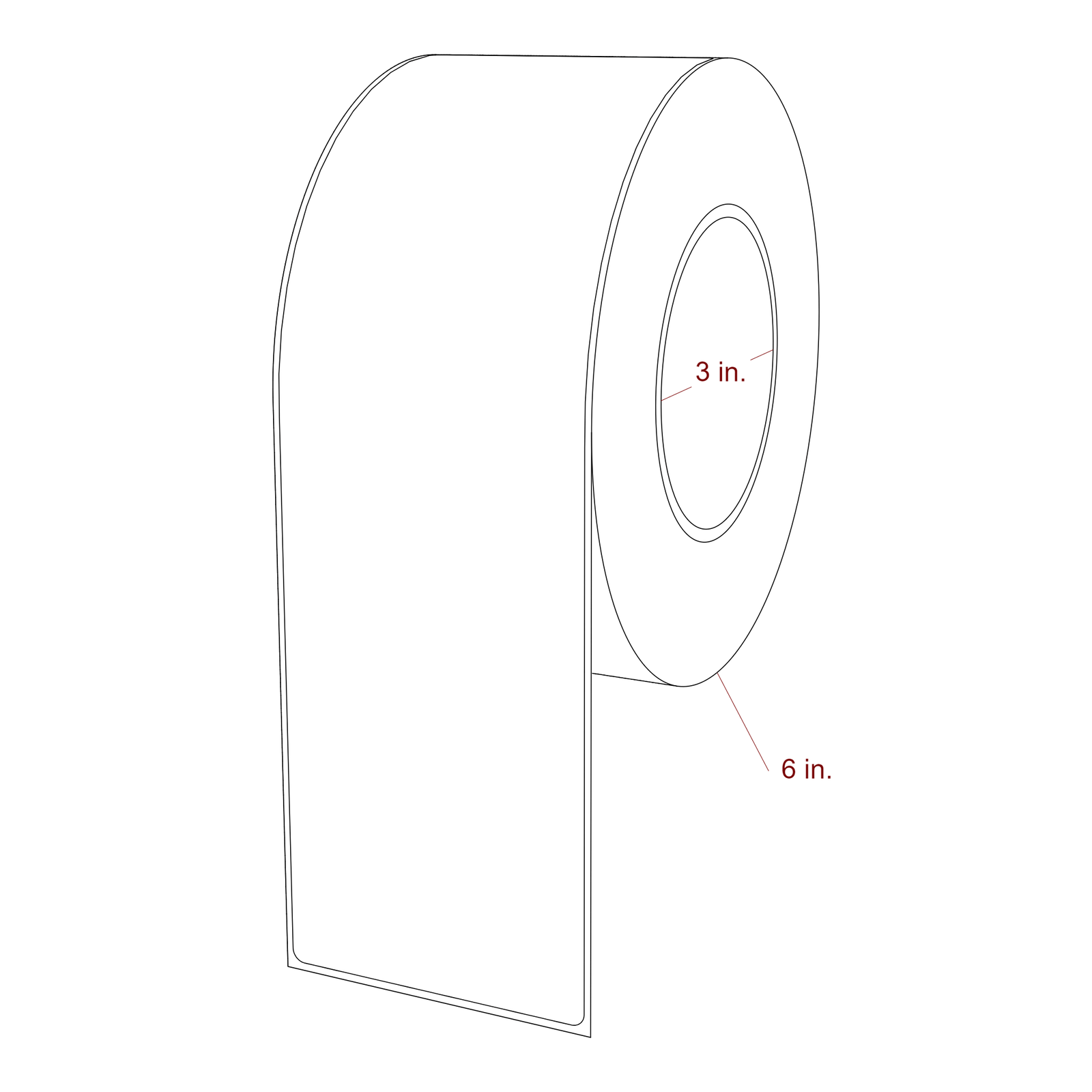 3 Inch x 10 Inch Rectangle Inkjet Label Roll - 3 Inch Core - 6 Inch Roll OD - 3D Perspective