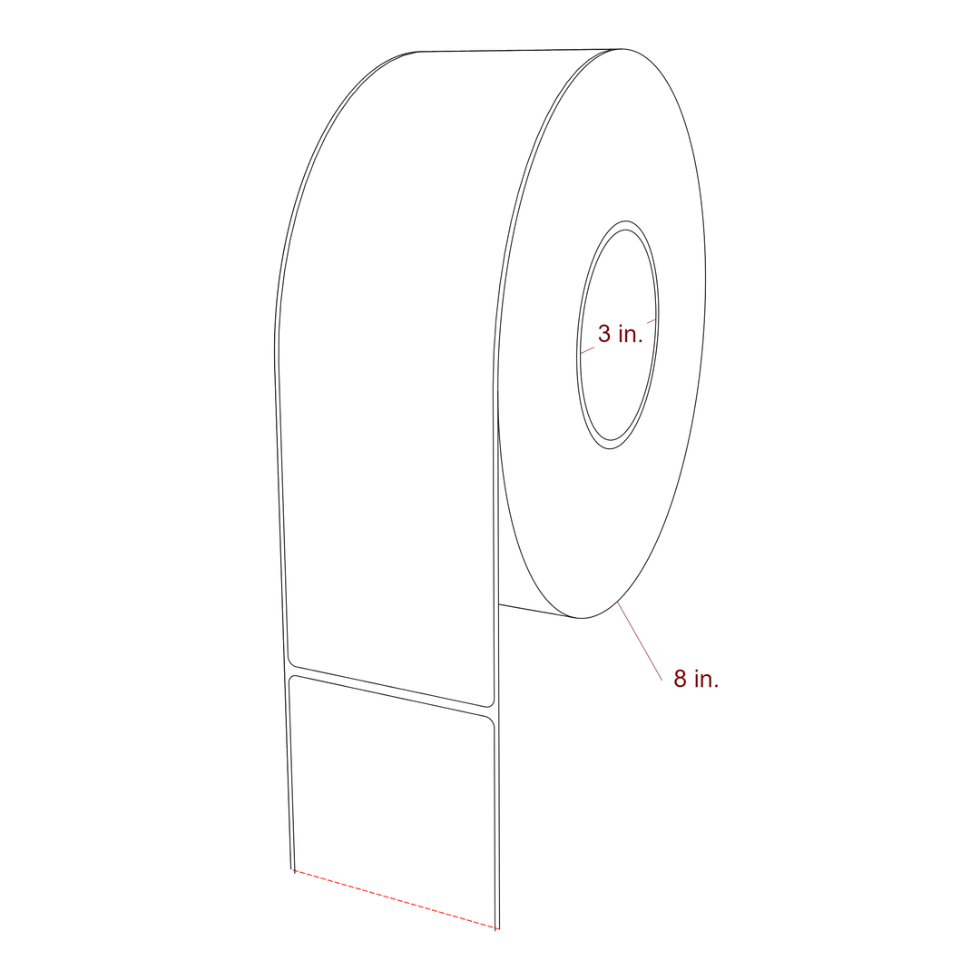 3 Inch x 10 Inch Rectangle Inkjet Label Roll - 3 Inch Core - 8 Inch Roll OD - 3D Perspective