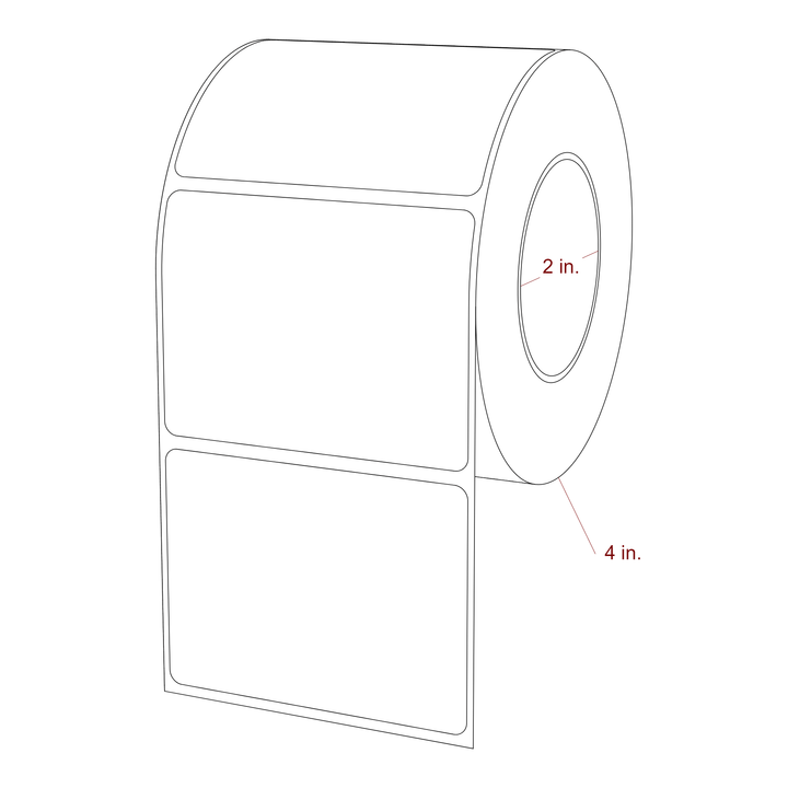 3 Inch x 2.25 Inch Rectangle Inkjet Label Roll - 2 Inch Core - 4 Inch Roll OD - 3D Perspective