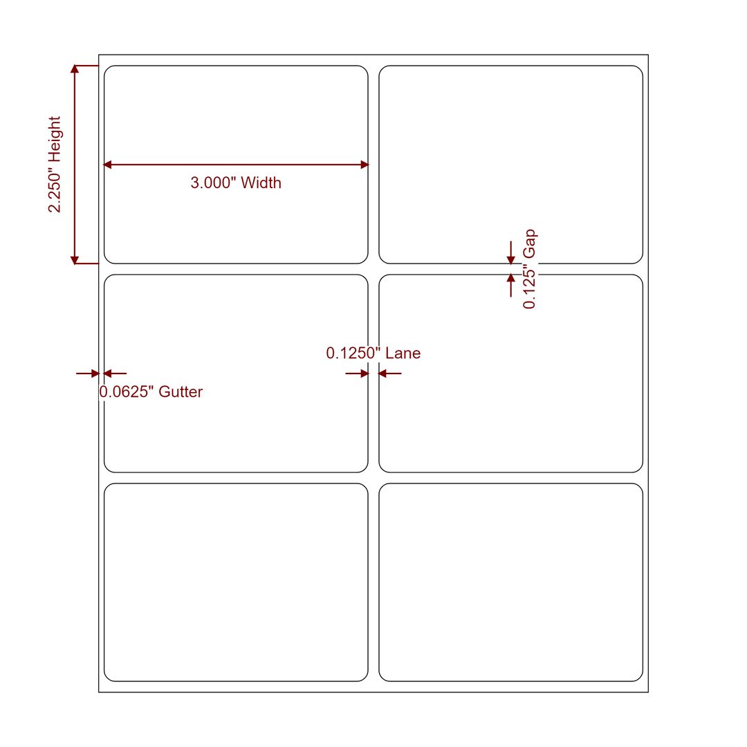 3 Inch x 2.25 Inch Rectangle Inkjet Label Roll - 2Up - 2D Drawing