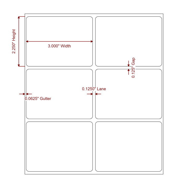 3 Inch x 2.25 Inch Rectangle Inkjet Label Roll - 2Up - 2D Drawing