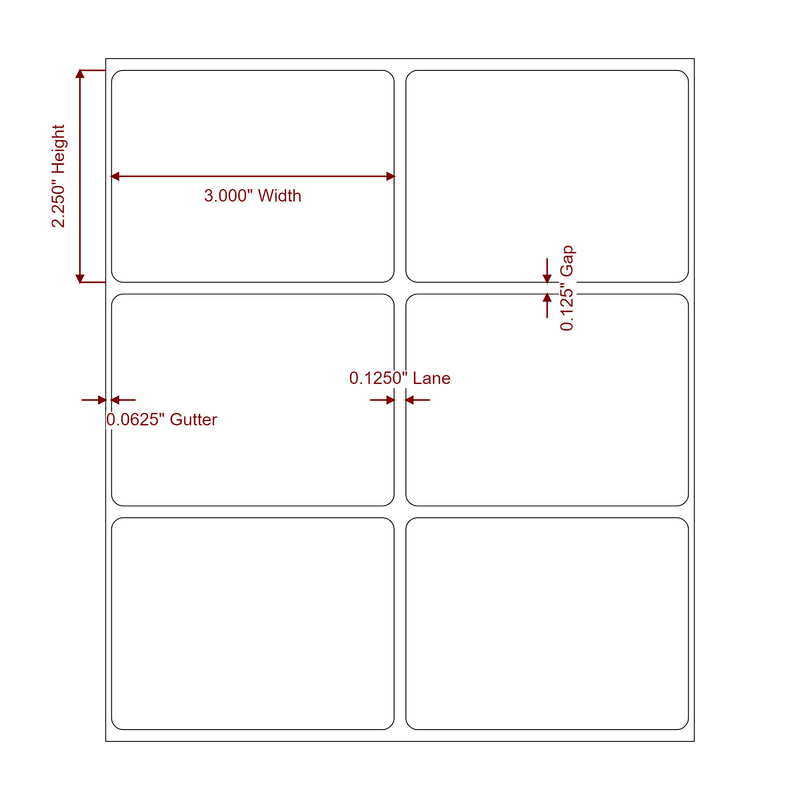 3" x 2.25" Inkjet Label Rolls | 2-Up | Fits Epson ColorWorks, VIPColor & Primera - Label Diagram