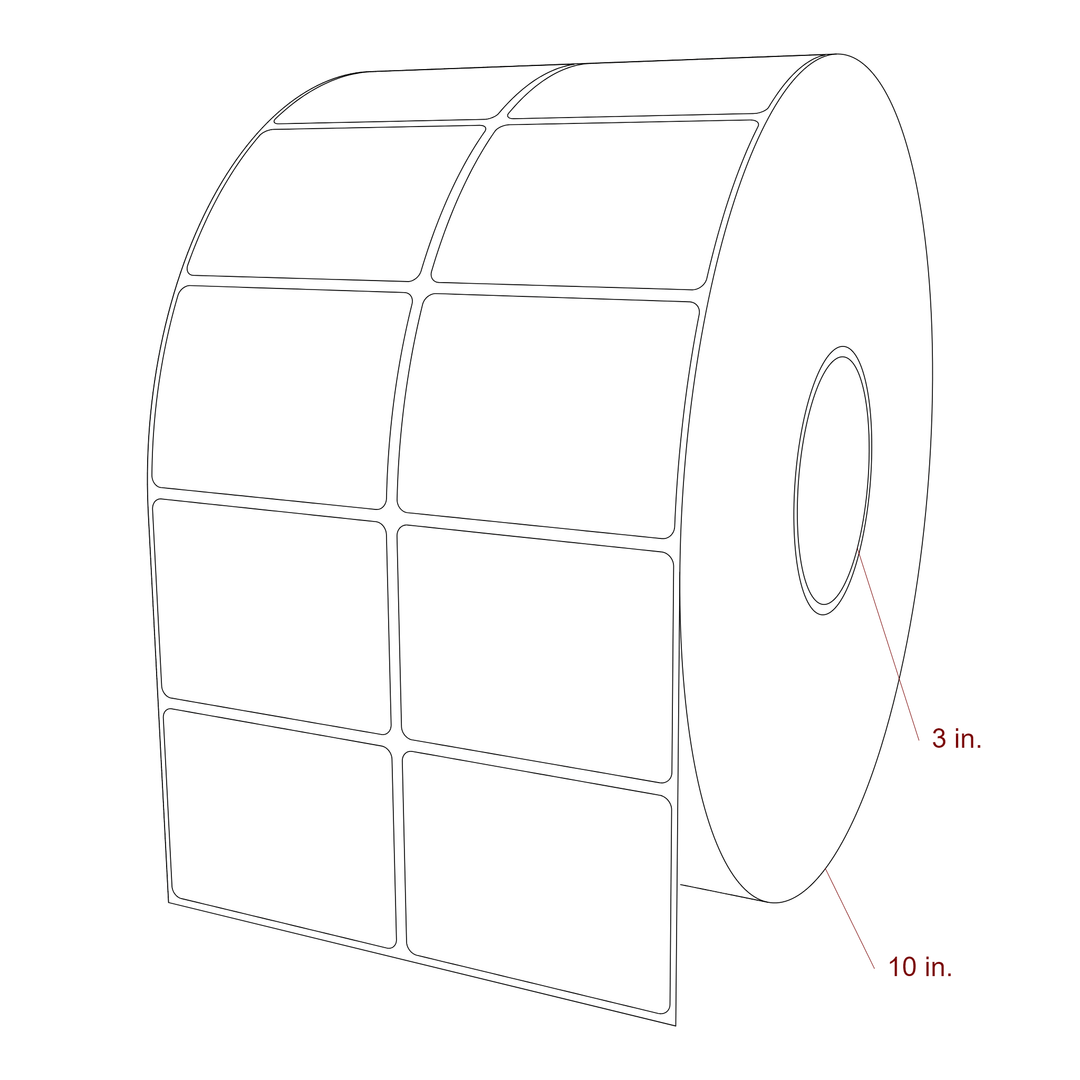 3 Inch x 2.25 Inch Rectangle Inkjet Label Roll - 3 Inch Core - 10 Inch Roll OD - 2Up - 3D Perspective