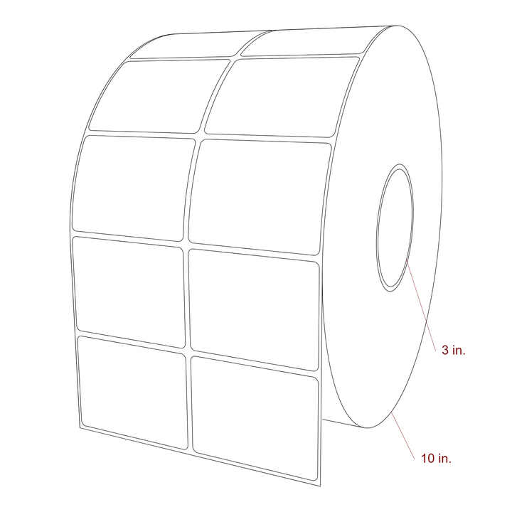 3 Inch x 2.25 Inch Rectangle Inkjet Label Roll - 3 Inch Core - 10 Inch Roll OD - 2Up - 3D Perspective