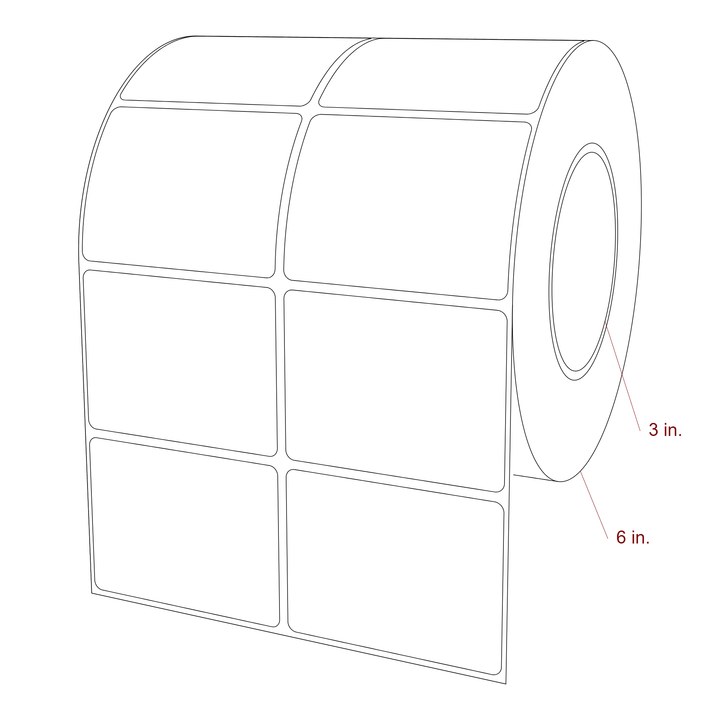 3 Inch x 2.25 Inch Rectangle Inkjet Label Roll - 3 Inch Core - 6 Inch Roll OD - 2Up - 3D Perspective