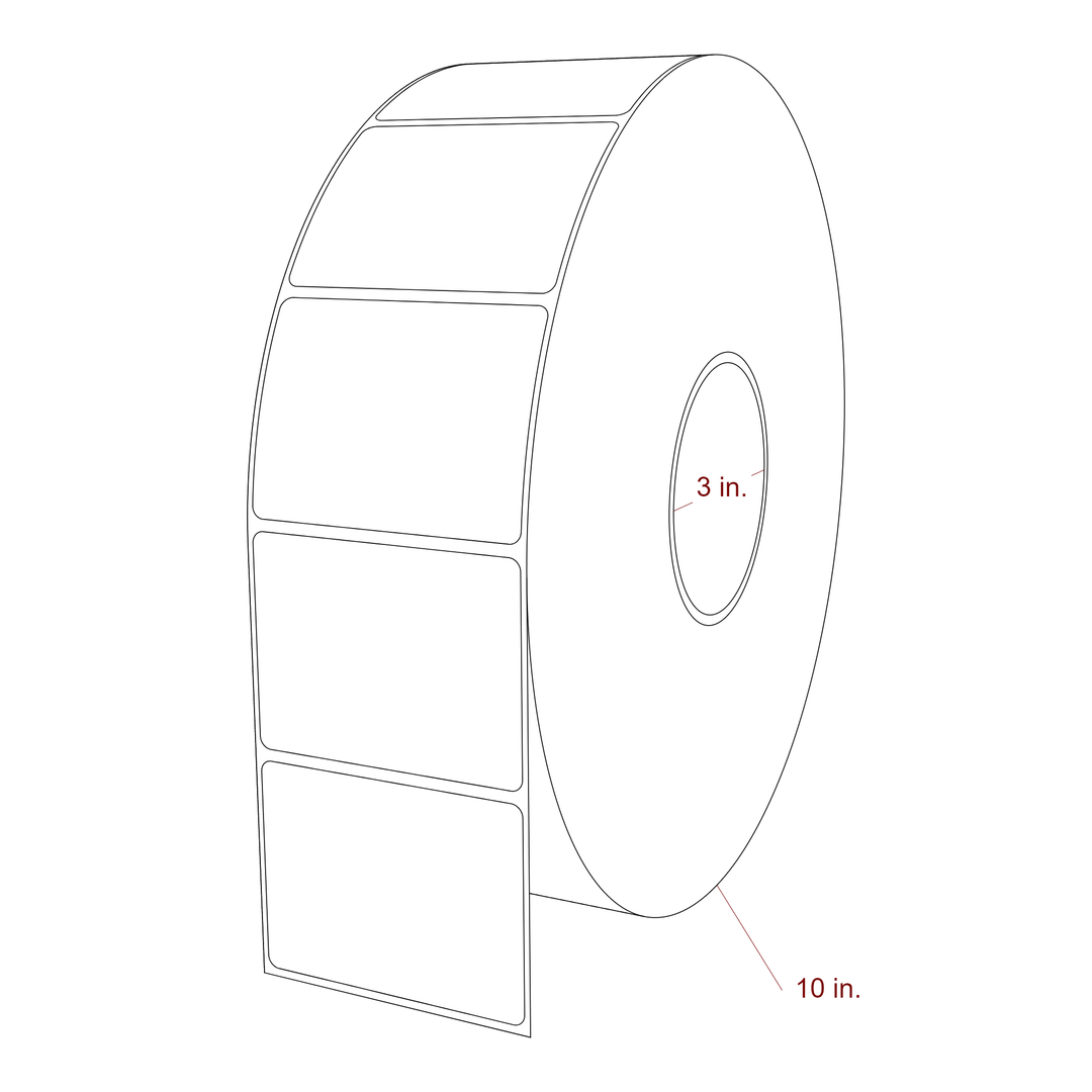3 Inch x 2.25 Inch Rectangle Inkjet Label Roll - 3 Inch Core - 10 Inch Roll OD - 3D Perspective