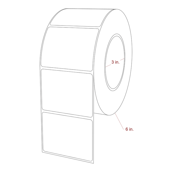 3 Inch x 2.25 Inch Rectangle Inkjet Label Roll - 3 Inch Core - 6 Inch Roll OD - 3D Perspective