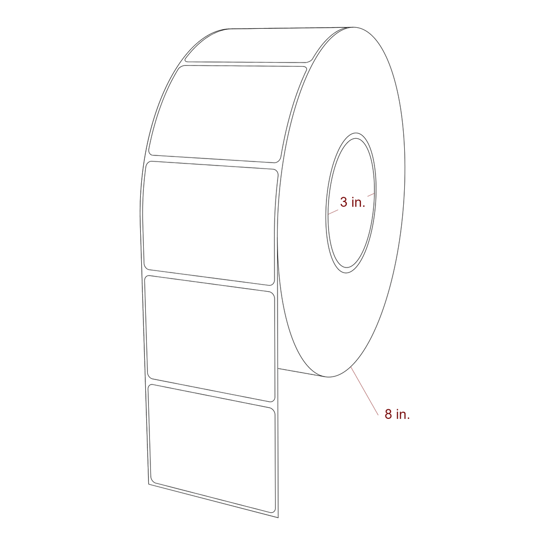 3 Inch x 2.25 Inch Rectangle Inkjet Label Roll - 3 Inch Core - 8 Inch Roll OD - 3D Perspective