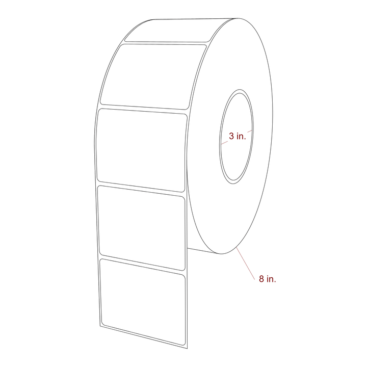 3 Inch x 2.25 Inch Rectangle Inkjet Label Roll - 3 Inch Core - 8 Inch Roll OD - 3D Perspective