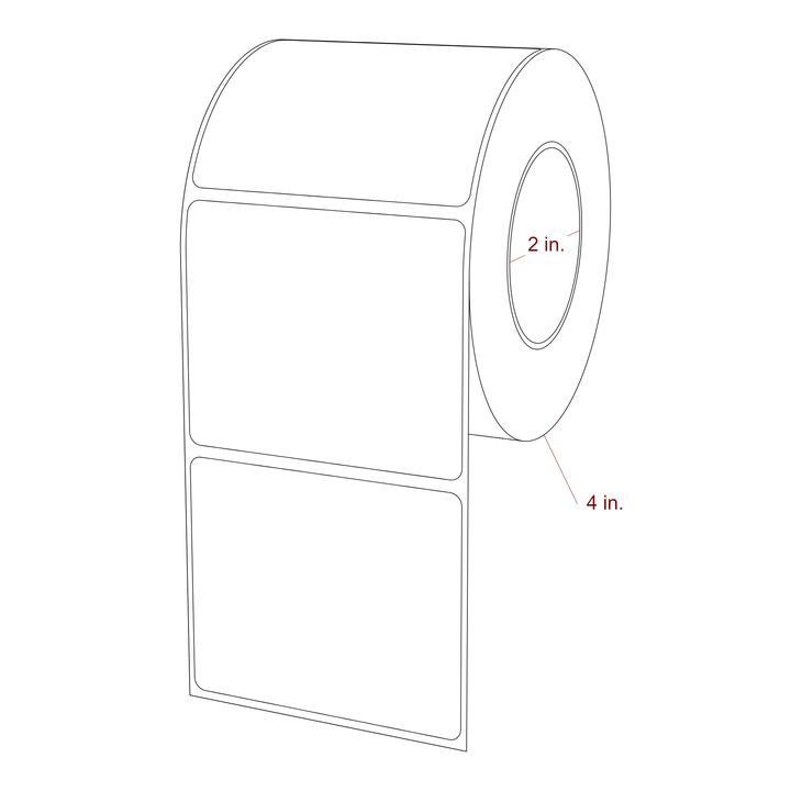 3 Inch x 2.5 Inch Rectangle Inkjet Label Roll - 2 Inch Core - 4 Inch Roll OD - 3D Perspective