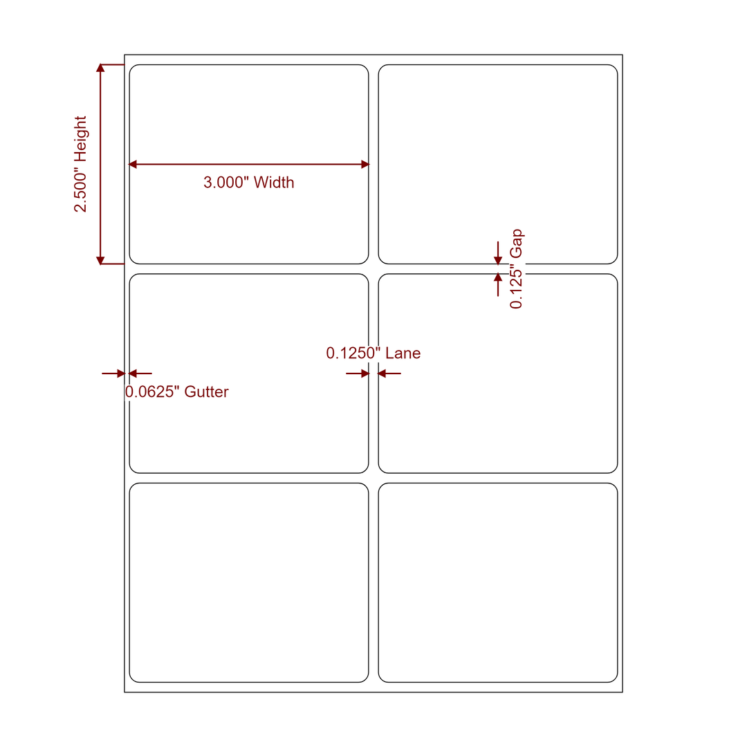 3 Inch x 2.5 Inch Rectangle Inkjet Label Roll - 2Up - 2D Drawing