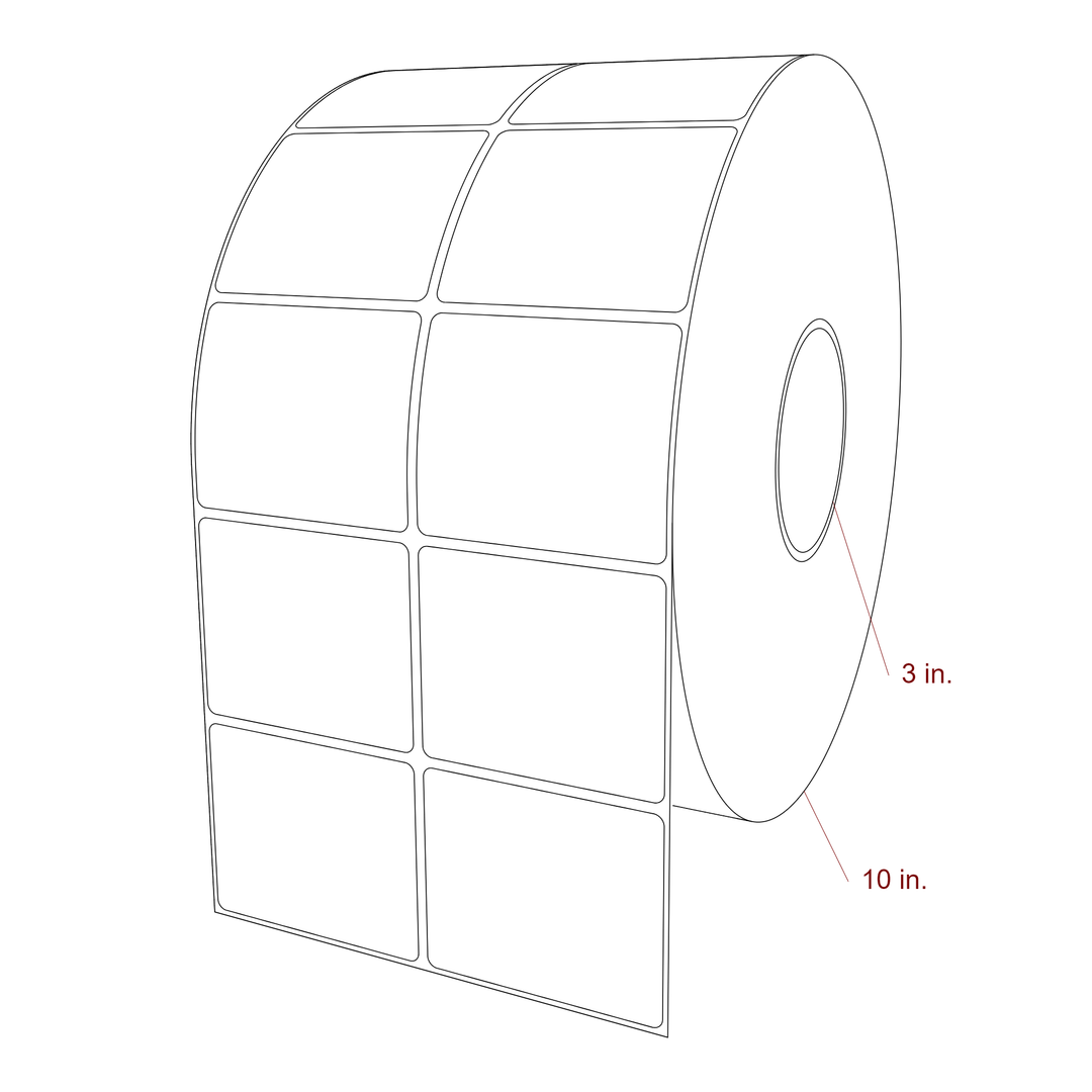 3 Inch x 2.5 Inch Rectangle Inkjet Label Roll - 3 Inch Core - 10 Inch Roll OD - 2Up - 3D Perspective