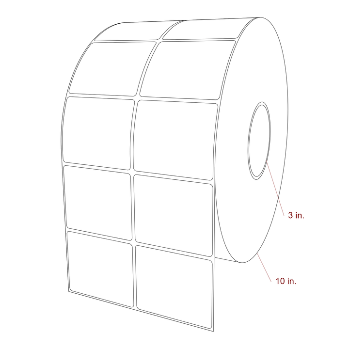 3 Inch x 2.5 Inch Rectangle Inkjet Label Roll - 3 Inch Core - 10 Inch Roll OD - 2Up - 3D Perspective