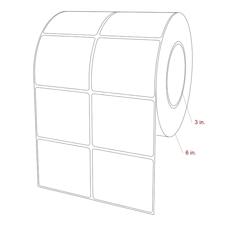 3 Inch x 2.5 Inch Rectangle Inkjet Label Roll - 3 Inch Core - 6 Inch Roll OD - 2Up - 3D Perspective