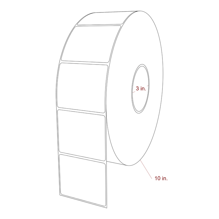 3 Inch x 2.5 Inch Rectangle Inkjet Label Roll - 3 Inch Core - 10 Inch Roll OD - 3D Perspective