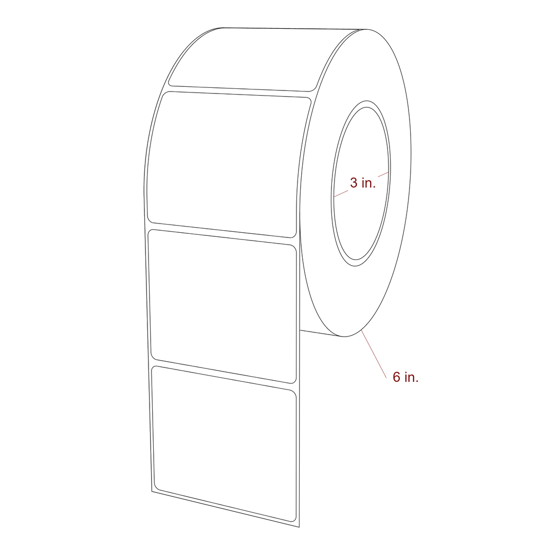 3 Inch x 2.5 Inch Rectangle Inkjet Label Roll - 3 Inch Core - 6 Inch Roll OD - 3D Perspective