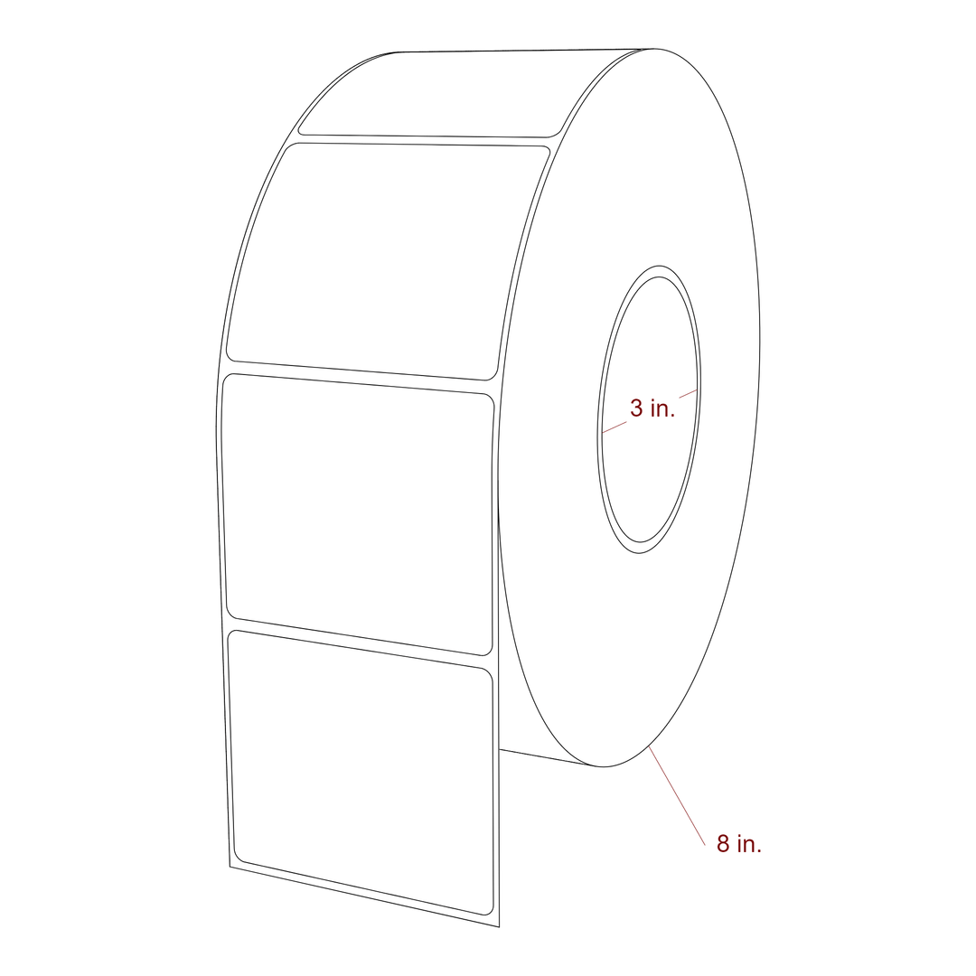 3 Inch x 2.5 Inch Rectangle Inkjet Label Roll - 3 Inch Core - 8 Inch Roll OD - 3D Perspective
