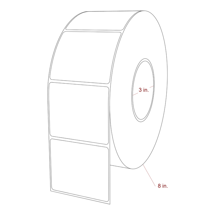 3 Inch x 2.5 Inch Rectangle Inkjet Label Roll - 3 Inch Core - 8 Inch Roll OD - 3D Perspective