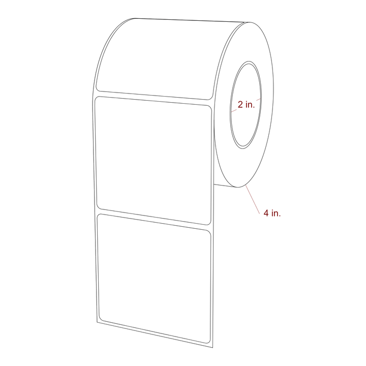 3 Inch x 2.75 Inch Rectangle Inkjet Label Roll - 2 Inch Core - 4 Inch Roll OD - 3D Perspective