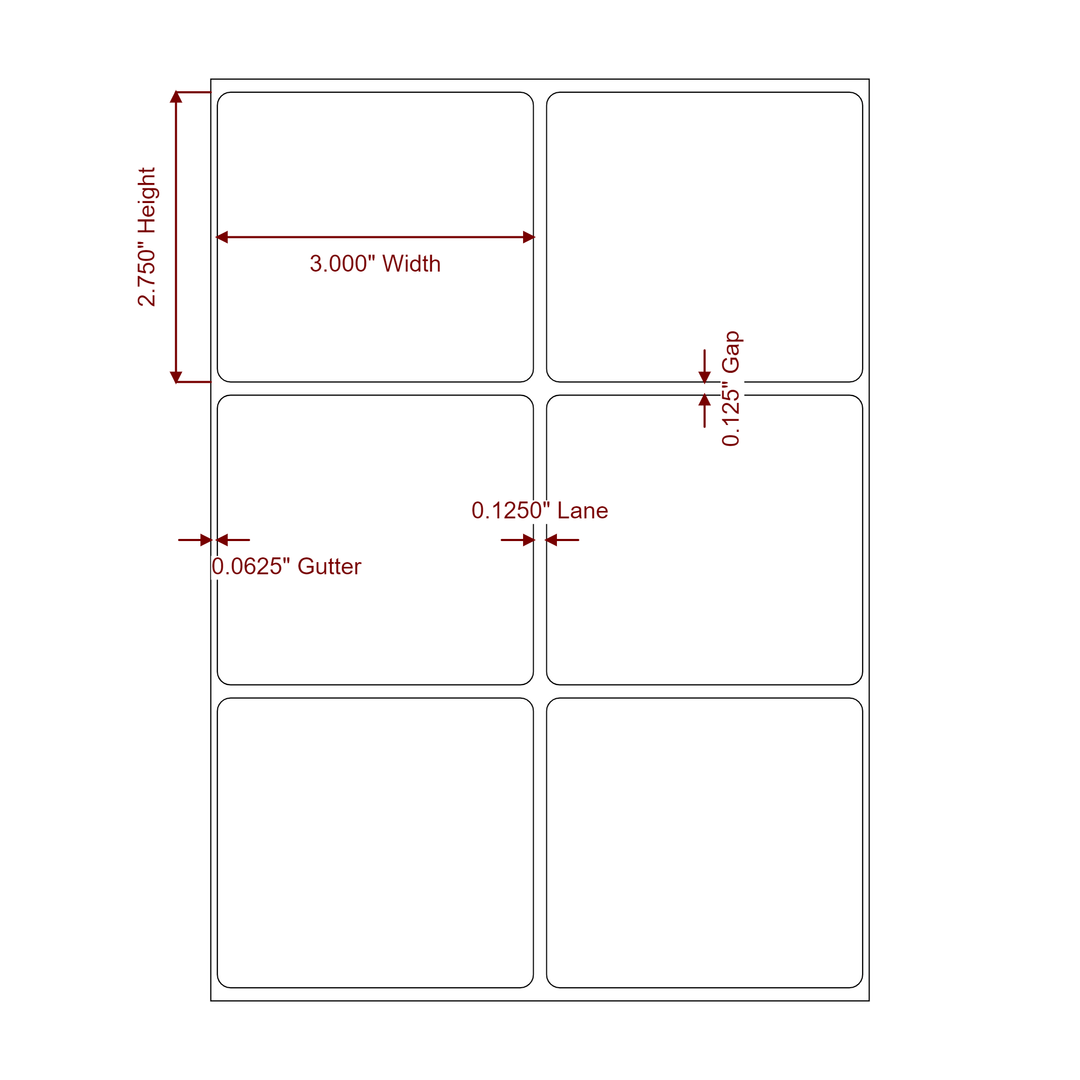 3 Inch x 2.75 Inch Rectangle Inkjet Label Roll - 2Up - 2D Drawing