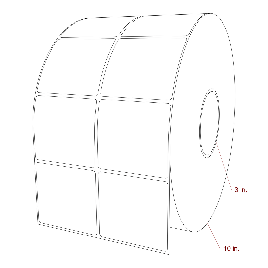 3 Inch x 2.75 Inch Rectangle Inkjet Label Roll - 3 Inch Core - 10 Inch Roll OD - 2Up - 3D Perspective
