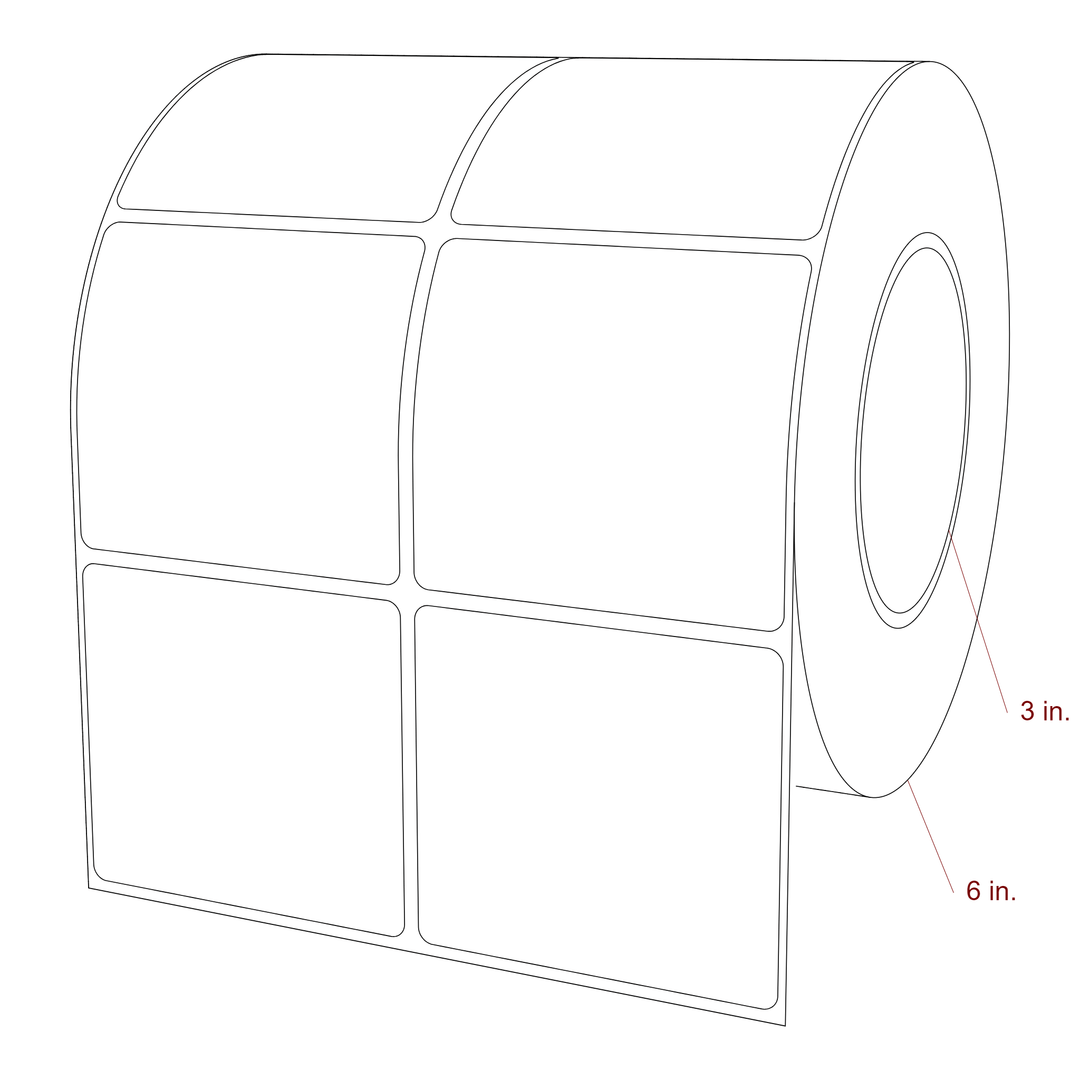 3 Inch x 2.75 Inch Rectangle Inkjet Label Roll - 3 Inch Core - 6 Inch Roll OD - 2Up - 3D Perspective