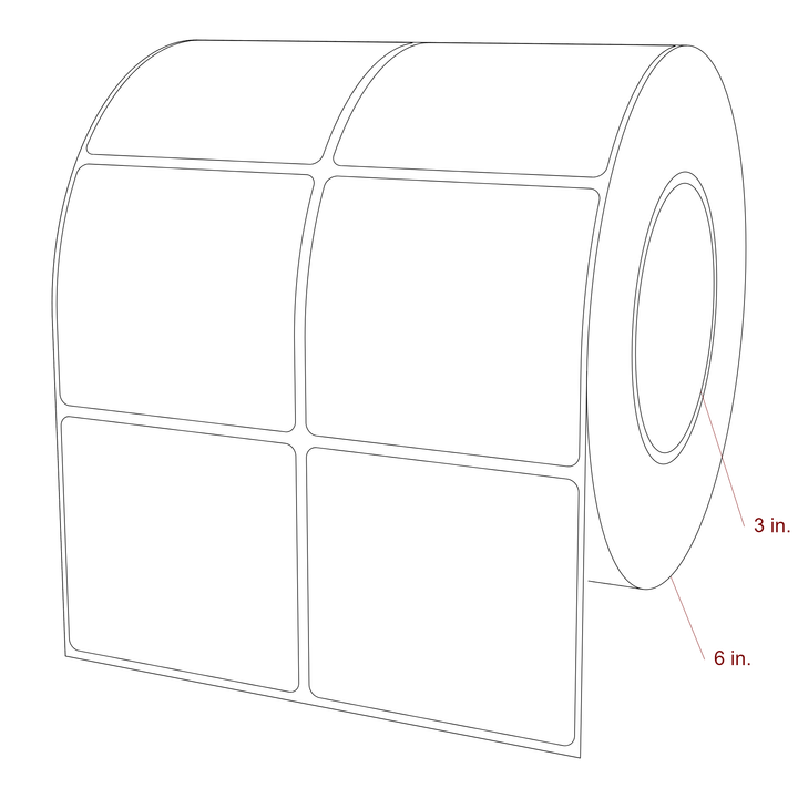 3 Inch x 2.75 Inch Rectangle Inkjet Label Roll - 3 Inch Core - 6 Inch Roll OD - 2Up - 3D Perspective